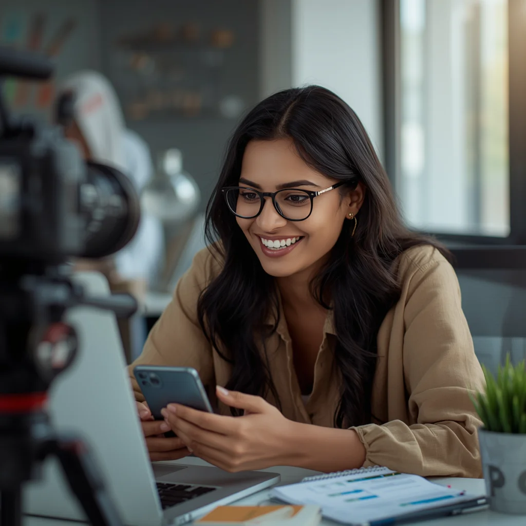Content creator filming a video